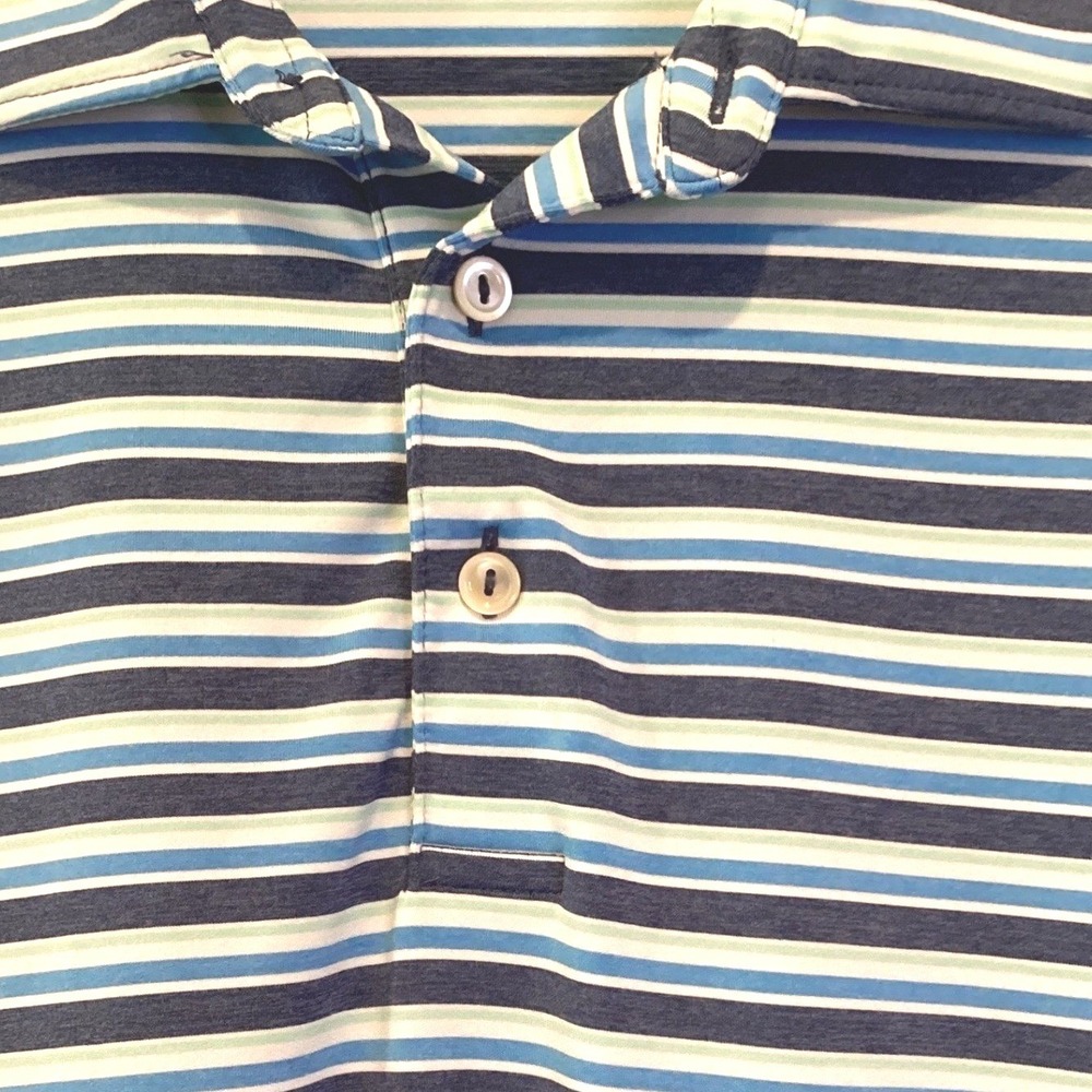 Peter Millar Summer Comfort Polo Golf Shirt Navy Blue Mint Green Striped - XL